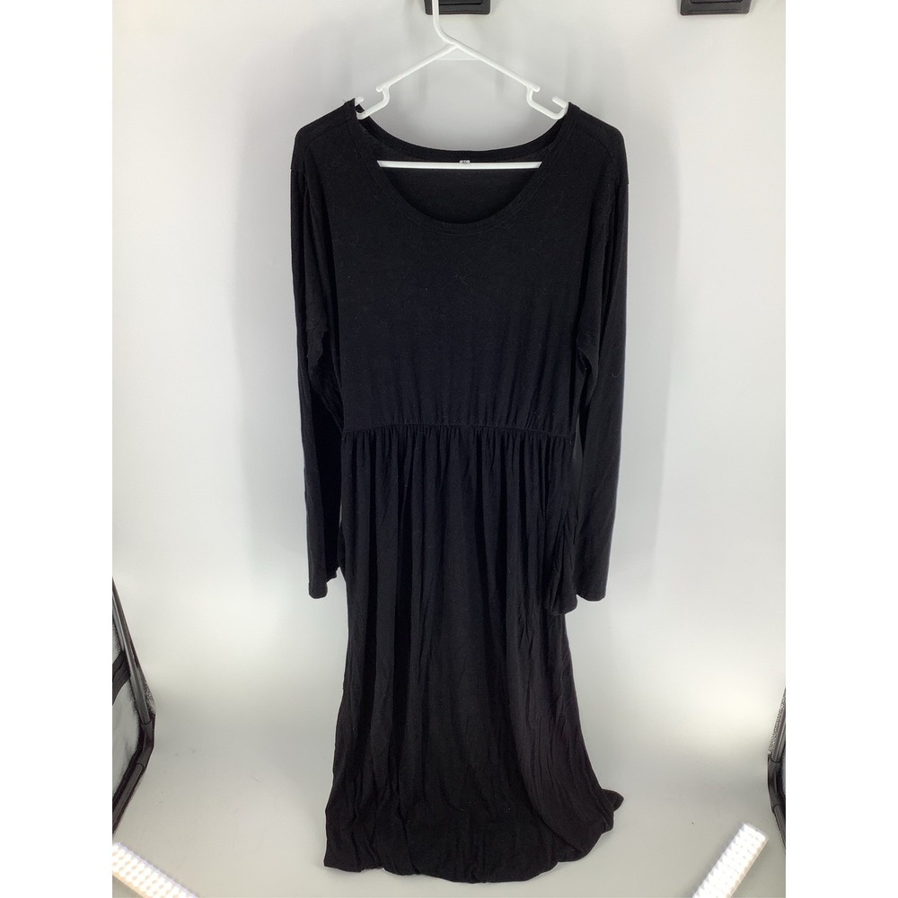 Black Long Sleeve Empire Waist Midi Dress Women's Comfortable Casual